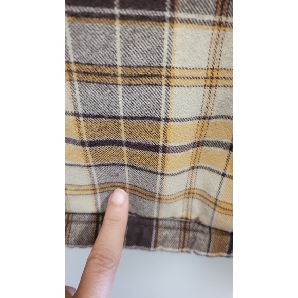 L.L. Bean flannel yellow and brown Button Up sherpa fleece line men's size large - Picture 5 of 9